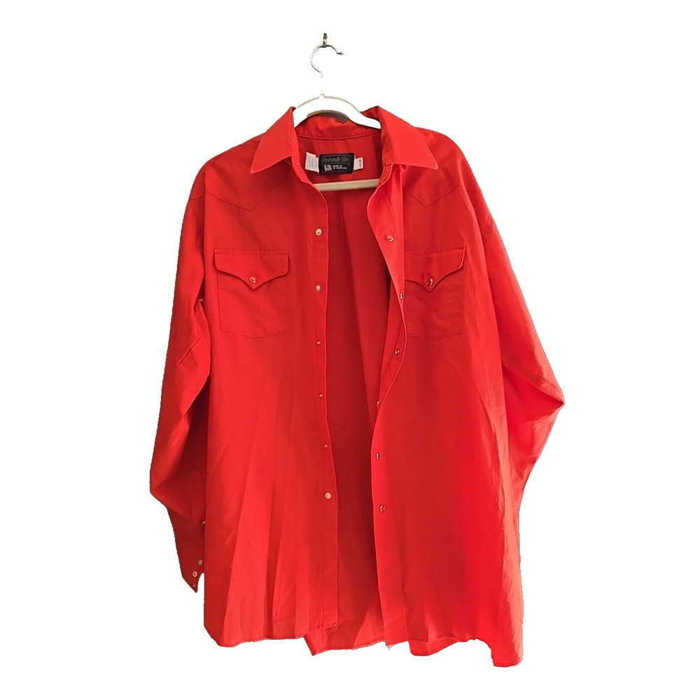 Vtg Panhandle Slim Red Snap Western Long Sleeve Button Down Shirt Mens 17.5-37